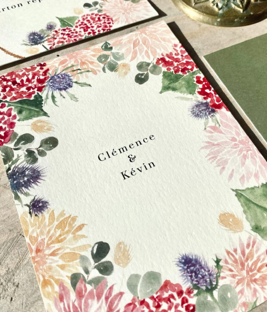 Faire-part de mariage aquarelle composition floral
