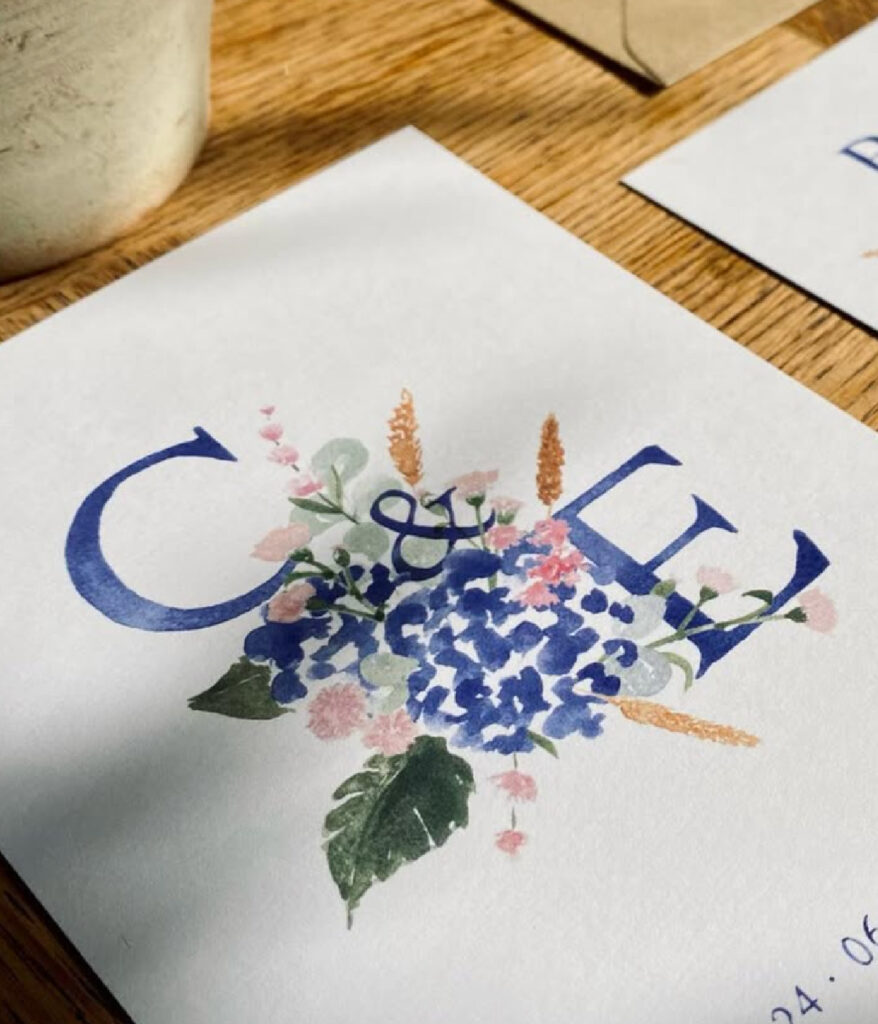 Faire-part de mariage aquarelle composition floral